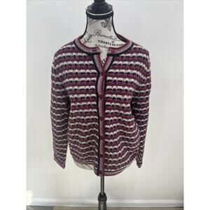 Karen Scott 100% Pure Lambs Wool Striped Cardigan Sweater Timeless Cozycore MP